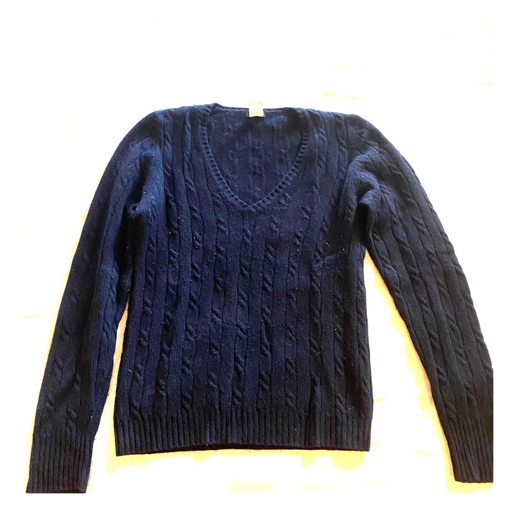 J. Crew Navy blue cable knit wool v-neck sweater